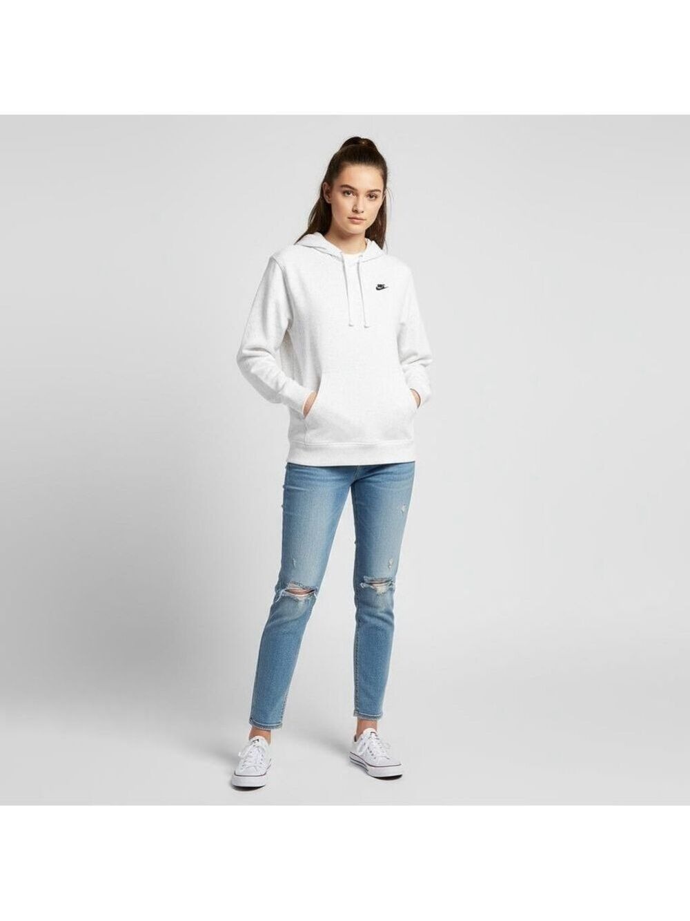 Nike Sportswear Club Fleece Funnel-Neck White Speckled Hoodie XL